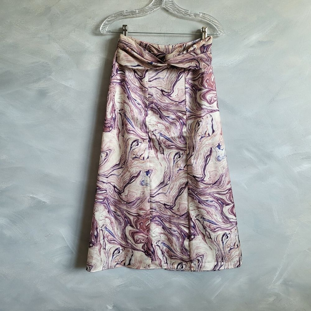 NWT SCOTCH & SODA Satin Feel Knotted Marble Midi Skirt Size XS